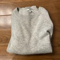カシミア　グレー クルーネック 長袖ニット