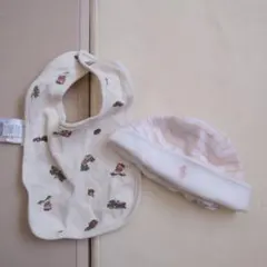 Ralph Lauren 動物柄ビブと帽子セット　ピンク　女の子　新生児
