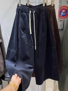 冬物 コーデュロィ 切り替え テーパードパンツ カジュアル シンプル 暖かい