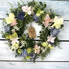 小花のナチュラルフラワーリース、ピンク