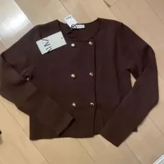 ZARA ダブルボタン ブラウン クロスニットカーディガン