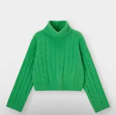 ミントグリーン ケーブルニット タートルネック XL
