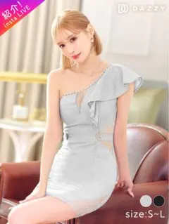 【完売品ワンショルダーフリル×シアーレース タイトミニドレスパールビジュードレス