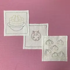 刺し子ふきん（ミニ）３枚セット　ハンドメイド