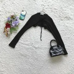 ウィゴー ボレロ ショート丈 羽織り F 洗える コットン混 レイヤード 黒のサムネイル