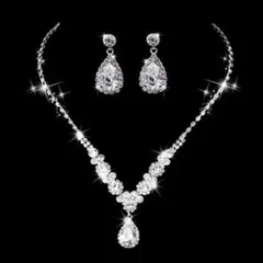ネックレス& ピアス ティアドロップ ウェディング ジルコニア ブライダル n