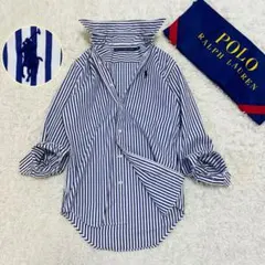 美品✨ラルフローレンスポーツ長袖シャツ　ストライプ　ポニー刺繍　S〜M 紺×白