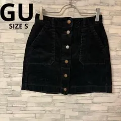 ジーユー　スカート　【S】　ブラック　コーデュロイ　ミニスカート　ボタン