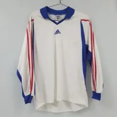 90s adidas サッカー 長袖　L　刺繍ロゴ　3ストライプ　ゲームシャツ