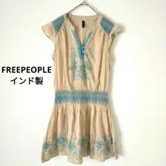 FREEPEOPLE 　チャイナボタン　ブルー　刺繍　チュニック　インド製のサムネイル