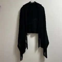 GAP 黒 ブラック フリンジ付き フード付きニットショール