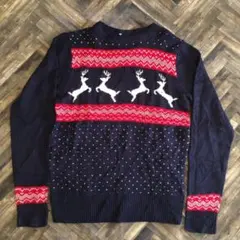 brave soul シカ柄 バーズアイ ニット セーター ネイビー サイズM