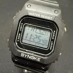 新品 SYNOKEスポーツデジタル防水スクエアウォッチ メンズ腕時計ブラック3F