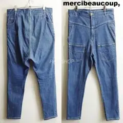 メルシーボークー　うしろまえサルエルデニムパンツ　【XL】　ストレッチ　藍青