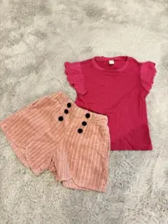 après les cours ピンクTシャツとショートパンツセット 80/90