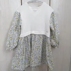 プティマイン　花柄　長袖　ワンピース　ベスト風