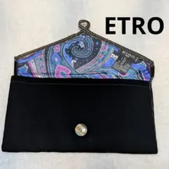 美品★ETRO★エトロ★漆黒ビロード、内ペイズリー柄布製ポーチ