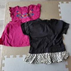 半袖トップス2枚セット 120cm 女子　刺繍　　ピンク　モノトーン