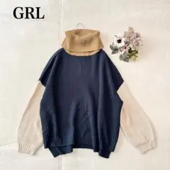 【グレイル】配色タートルネックセーター（フリー）シンプル カジュアル スリット