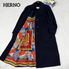 HERNO レトロ ツイードチェック シルク混 ノーカラーテーラード 