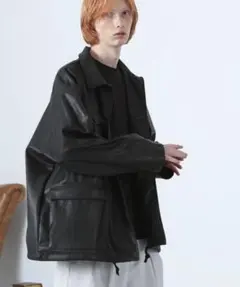 フェイクレザーBIGシャツジャケット/グリーン78/新品/レザージャケット 