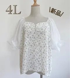 新品◾️4L 袖シフォン 花柄 ブラウス 半袖 トップス 大きいサイズ レディース