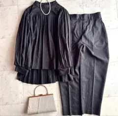 ルイルエブティック プリーツペプラム＆パンツセットアップ LL ブラック