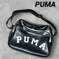 レア90s プーマ　PUMA ショルダーバック　レザーレトロ　オールドプーマ　黒