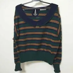 e hyphen world gallery ボーダーニット/グリーン/used