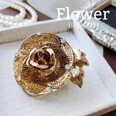 薔薇 椿の花 透かし ゴールド ローズ フラワー ブローチ 結婚式 メッシュ