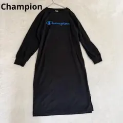 Champion チャンピオン ロゴプリント ロングTシャツワンピース 黒