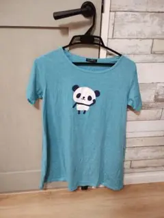 パンダ　水色　オーバーTシャツ　半袖　チュニック　M〜ｌサイズ