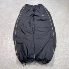 NIKE ナイキ ナイロンワイドパンツ 裾ドローコード黒×金 M