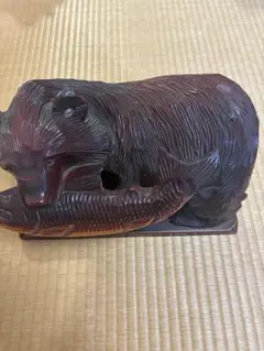 木彫り 熊 鮭 置物 北海道 民芸品