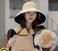 紫外線カット　帽子　折りたたみ　つば広ハット　日除け　リボン  キャンプ
