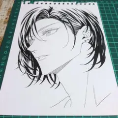 手描きイラスト ボブ男子 ペン画