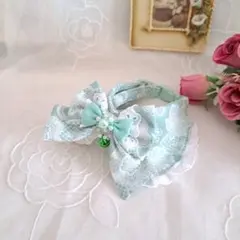 襟付き首輪(エメラルド①レースフラワー)わんちゃん猫ちゃん用