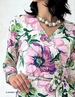 極美品 エジェリ ワンピース 花柄 ボタニカル柄 伸縮性　現行品　1のサムネイル