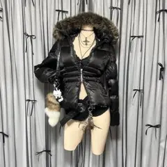 平成ギャル y2k　光沢　リアルファー付きダウン　フェアリーグランジ　お兄系