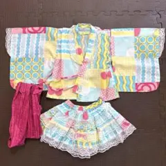 キッズ　ゆかた 甚平　浴衣ドレス 3点セット 95 ベビー服