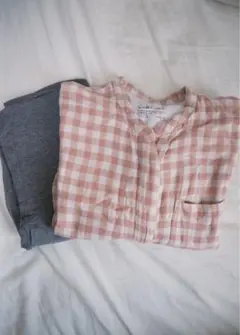 無印 マタニティーパジャマセット 脇に縫い目のない 二重ガーゼ M 授乳　ピンク