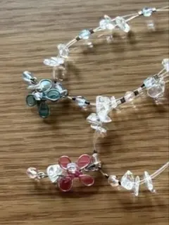 ビーズネックレス　ブルー　ピンク