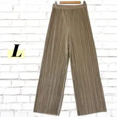 レディース ワイドパンツ L プリーツ ウエストゴム ストレッチ ゆったり