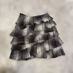 美品✨フリル付き白黒チェックミニスカート