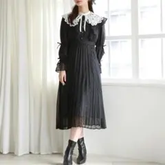 レース付き襟 ブラック Aラインドレス