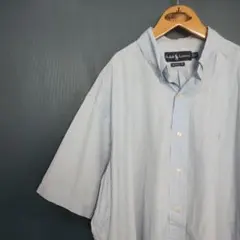 USA古着　Ralph Lauren 半袖シャツ L ライトブルー　ダメージ