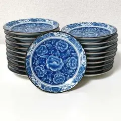 青色小皿　牡丹柄　20客セット