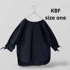 KBFケービーエフ 五分袖チュニック 袖口リボン付き　綿100％　ブラック