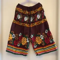 花柄 ハーフパンツ ブラウン