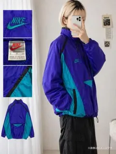 NIKE ナイロンジャケット 銀タグ 90s 切替　M ハーフジップ　アノラック